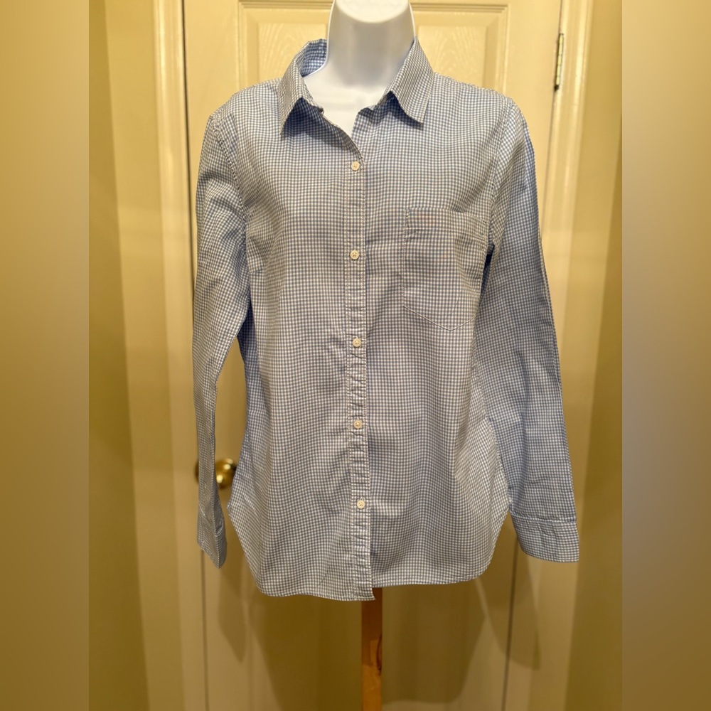 GAP Woman’s Light Blue & White Checkered Button-Down Shirt, Size: L